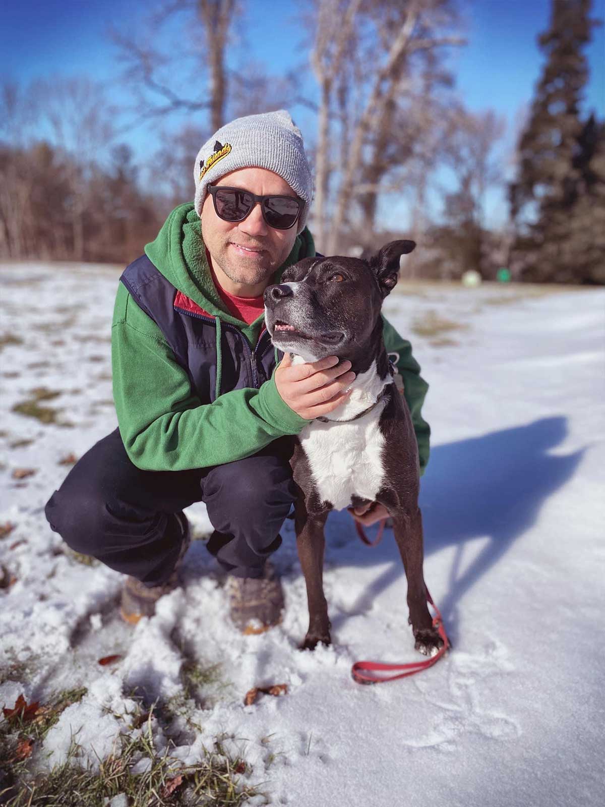 Ben walking his dog Felix on a dog walk